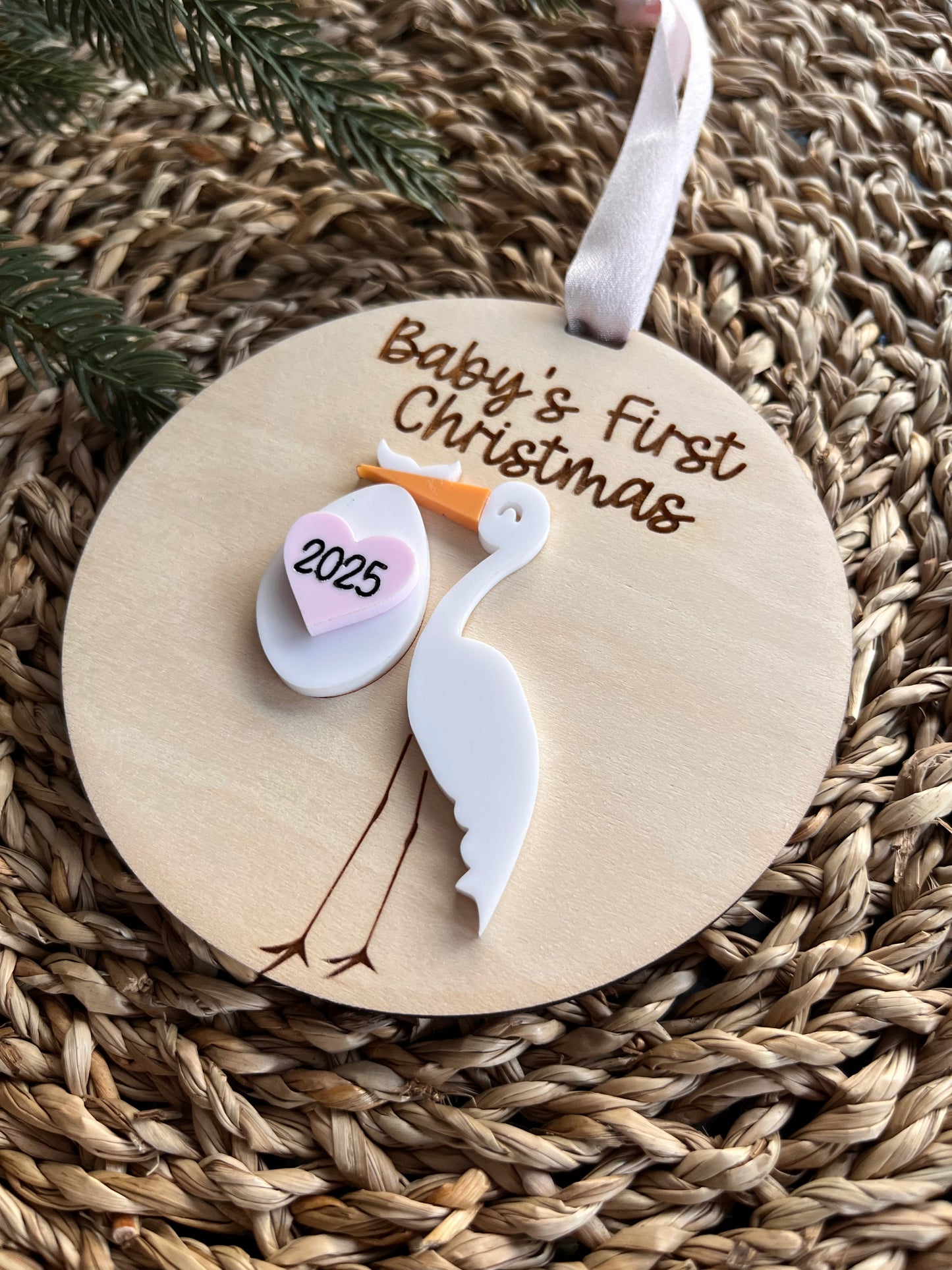 Baby's First Christmas Stork Pink