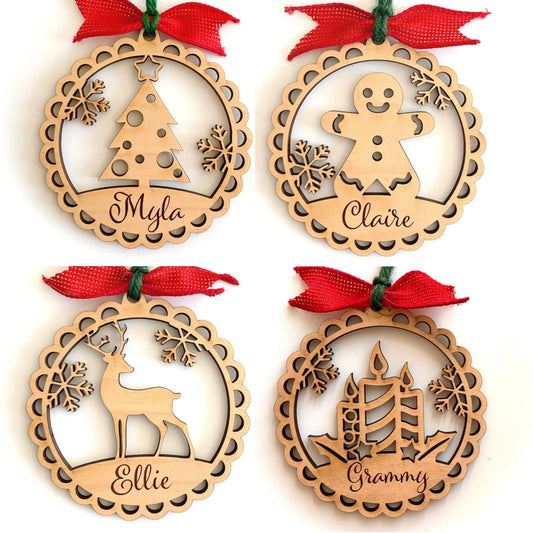 Tree, Gingerbread, Deer & Candle Personalized Ornaments