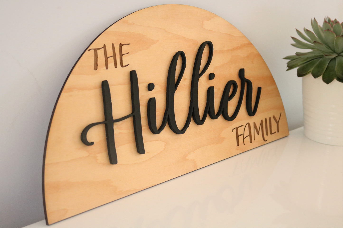 Half Moon Family Name Sign | Shelf Sitter Sign