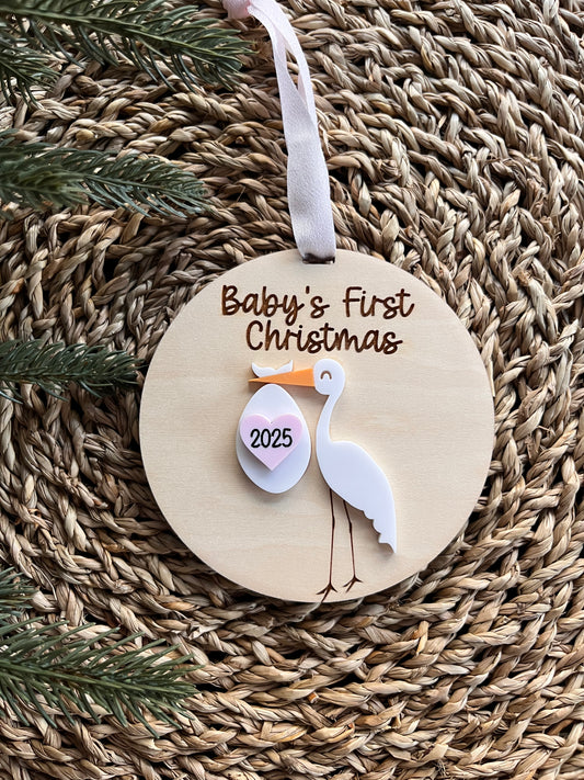 Baby's First Christmas Stork Pink