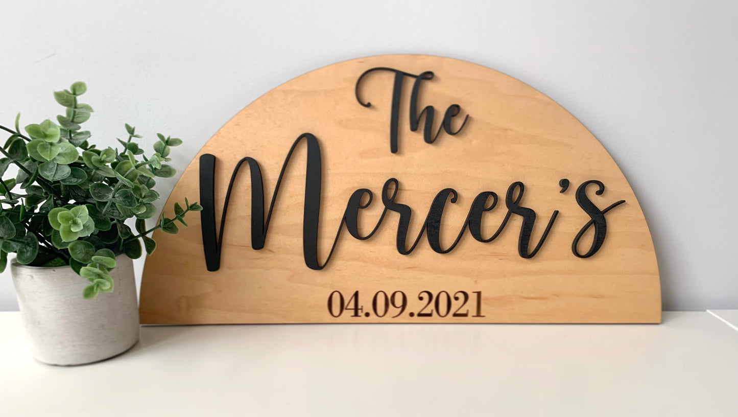 Half Moon Family Name Sign | Shelf Sitter Sign