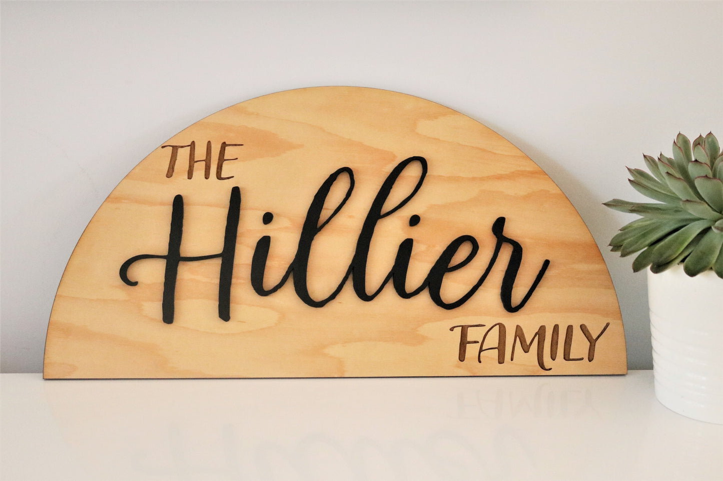 Half Moon Family Name Sign | Shelf Sitter Sign